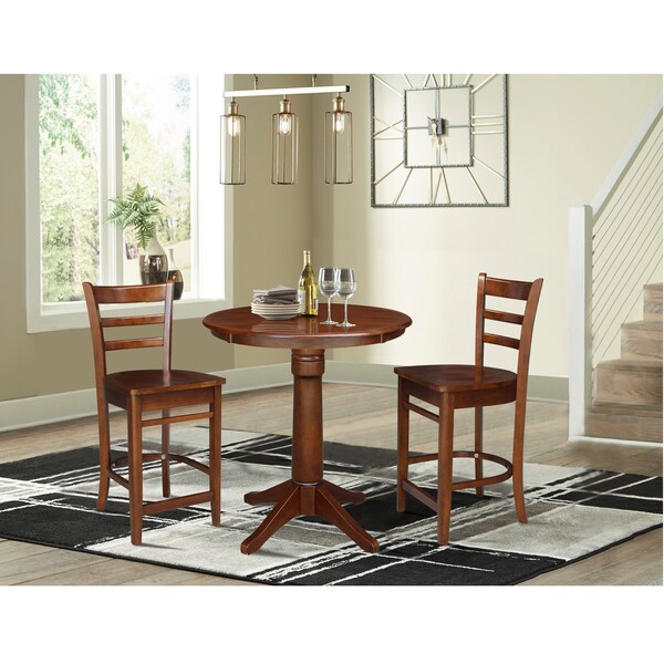 International Concepts 30 in. Round Pedestal Counter Height Table with 2 Emily Counter Height Stools - 3 Piece Set K581-30RT-27-S6172-2 - main